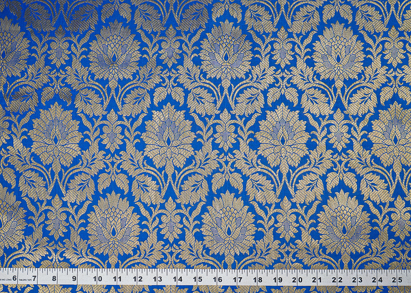Royal Blue Banarasi Brocade Fabric With All Over Zari Handloom 23146