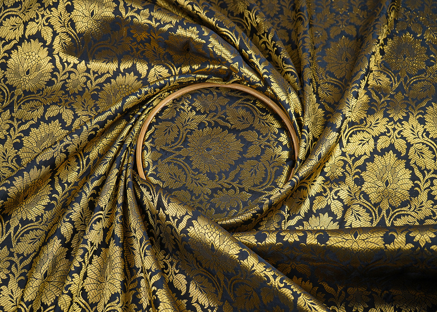 Black Banarasi Brocade Fabric With All Over Zari Handloom 23147