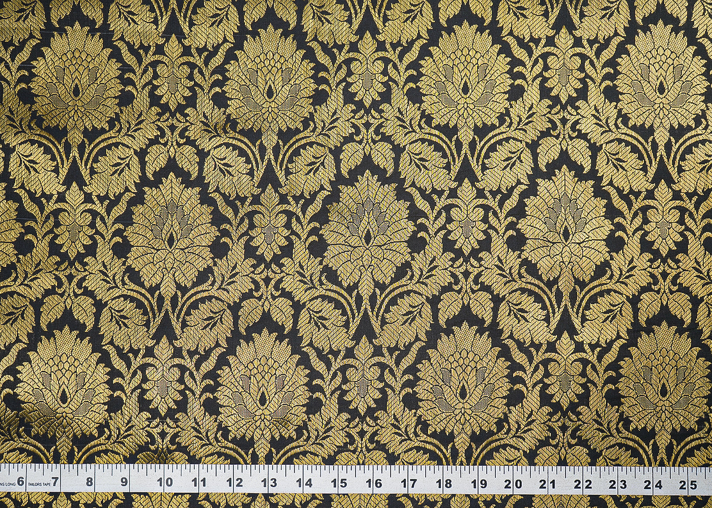 Black Banarasi Brocade Fabric With All Over Zari Handloom 23147