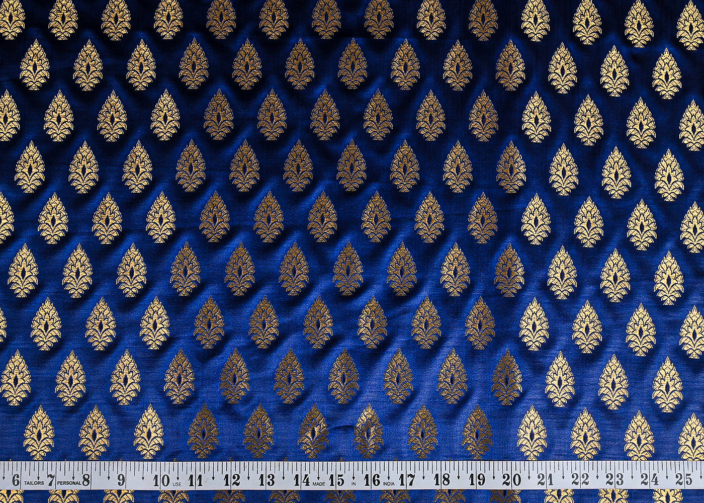 Navy Blue Banarasi Brocade Fabric With All Over Golden Zari Handloom 23157