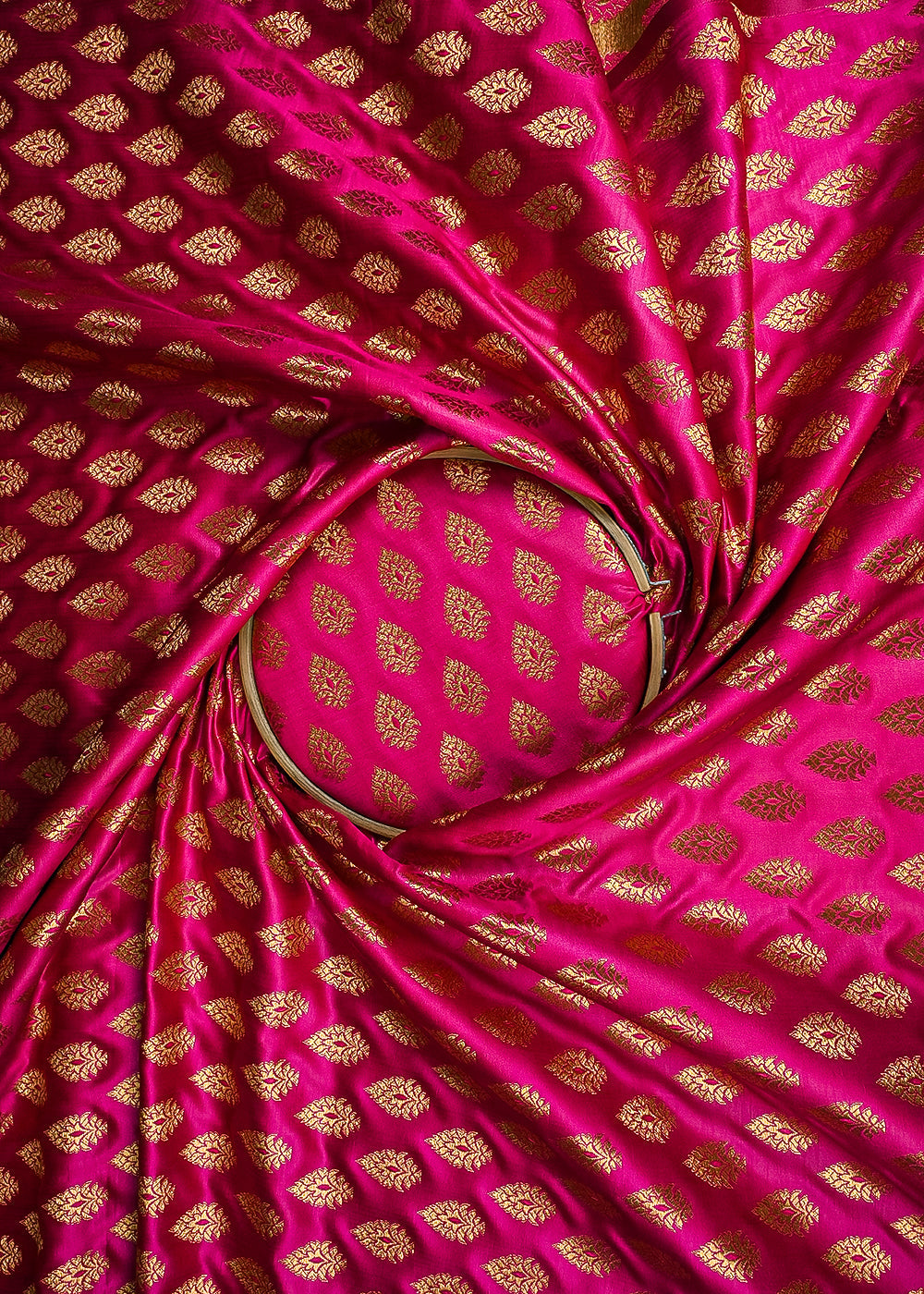 Rani-Pink-Banarasi-Brocade-Fabric-With-All-Over-Golden-Zari-Handloom-23160-close-view