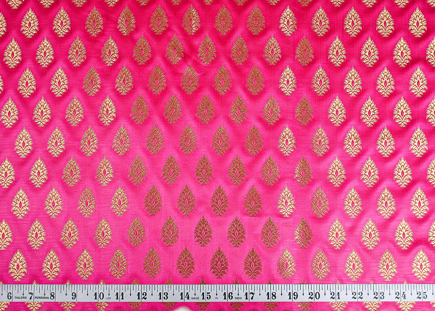 Rani Pink Banarasi Brocade Fabric With All Over Golden Zari Handloom 23160