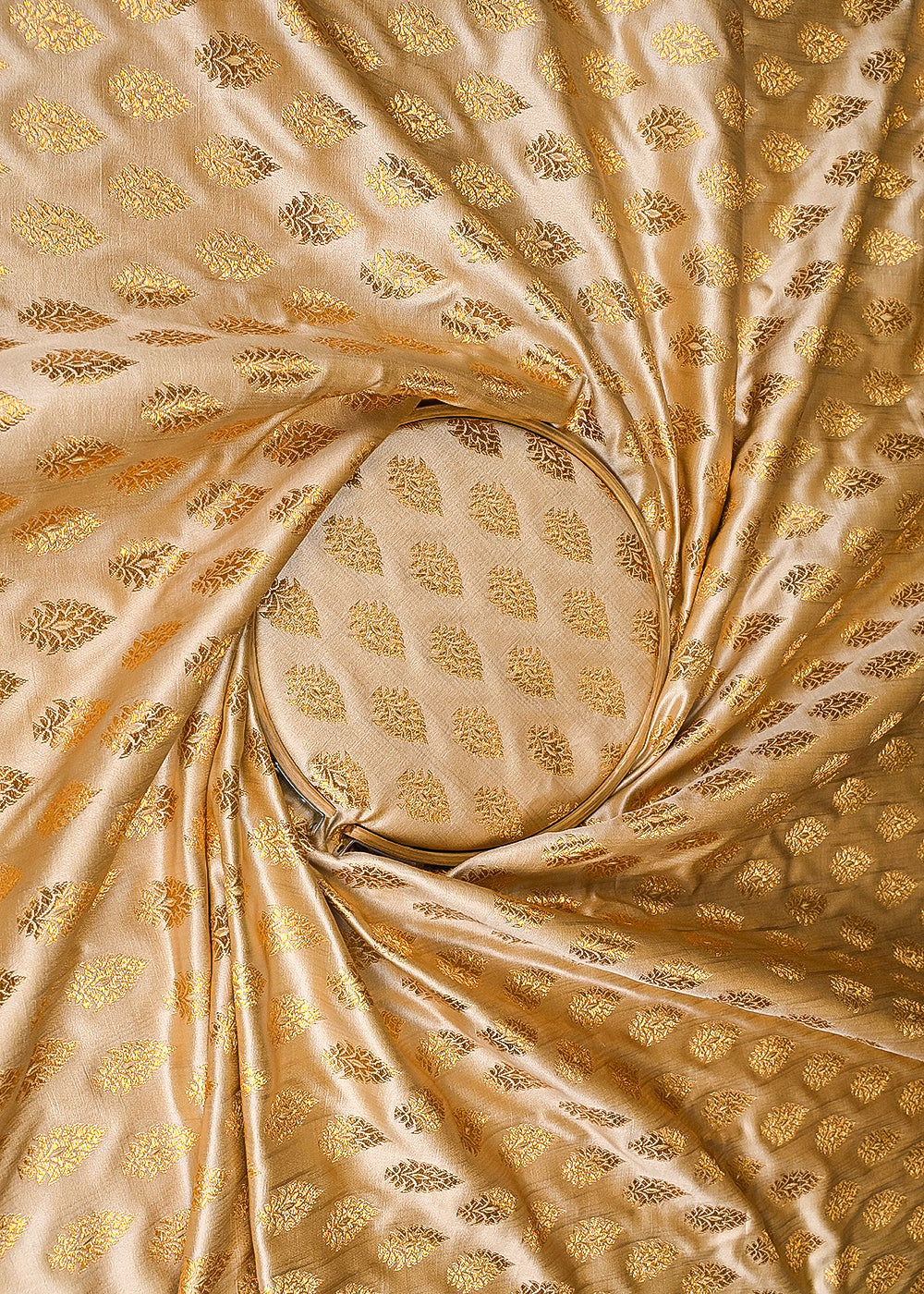 Beige-Banarasi-Brocade-Fabric-With-All-Over-Golden-Zari-Handloom-23162-close-view