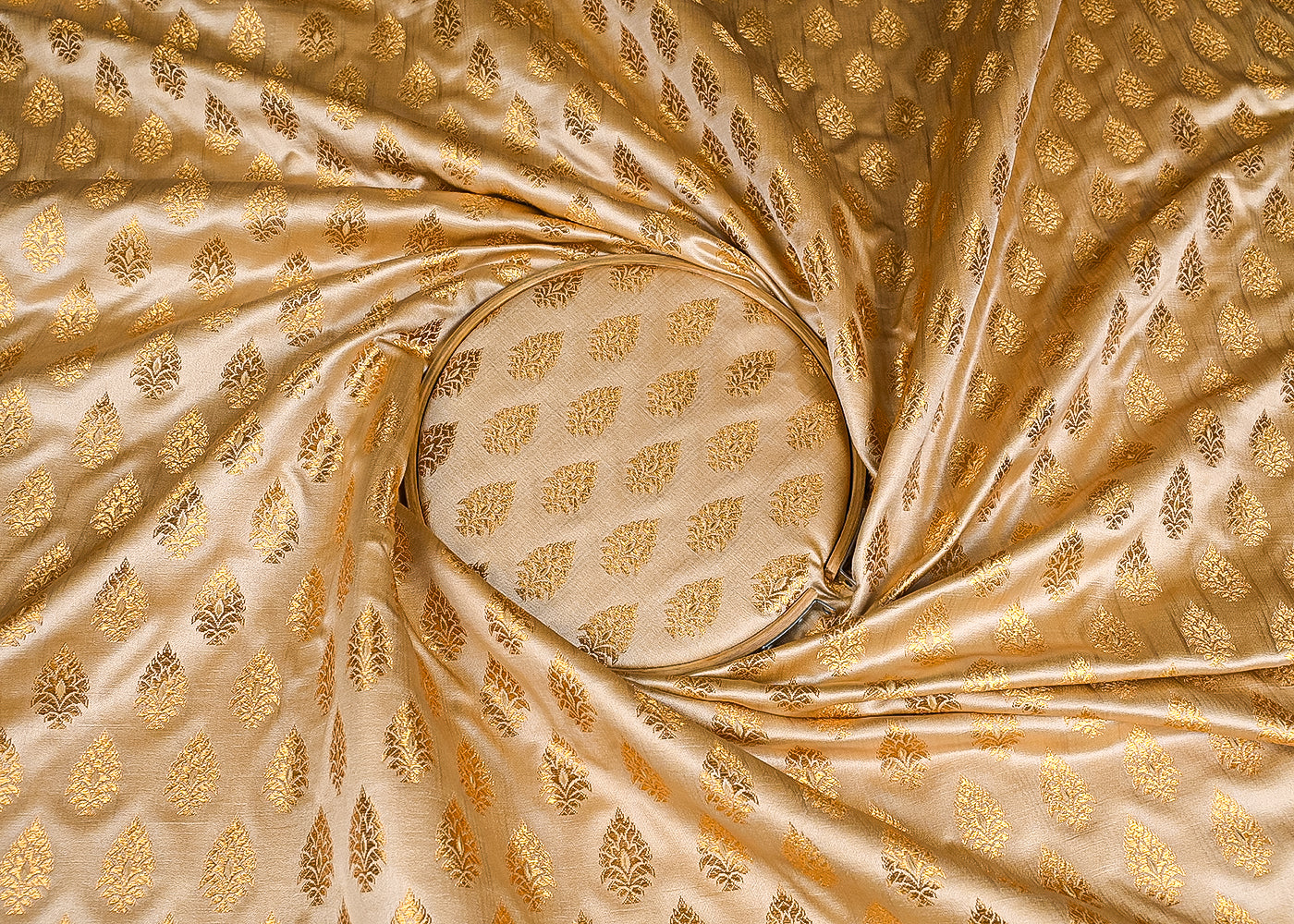 Beige Banarasi Brocade Fabric With All Over Golden Zari Handloom 23162