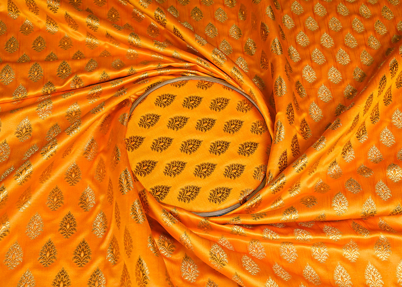Mustard Banarasi Brocade Fabric With All Over Golden Zari Handloom 23163
