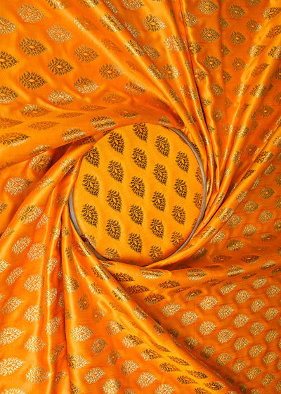Mustard Banarasi Brocade Fabric With All Over Golden Zari Handloom 23163