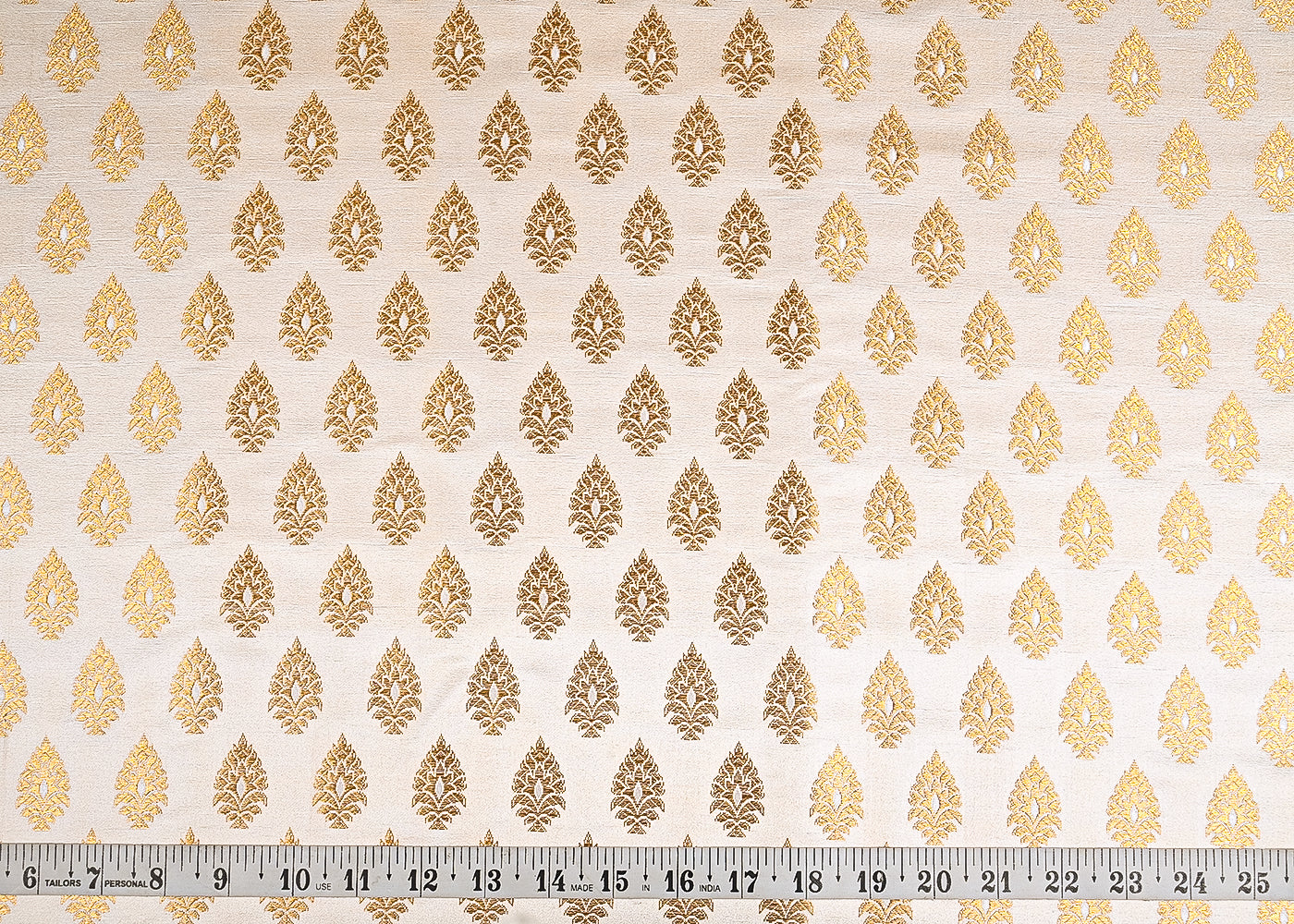 Off White Banarasi Brocade Fabric With All Over Golden Zari Handloom 23164