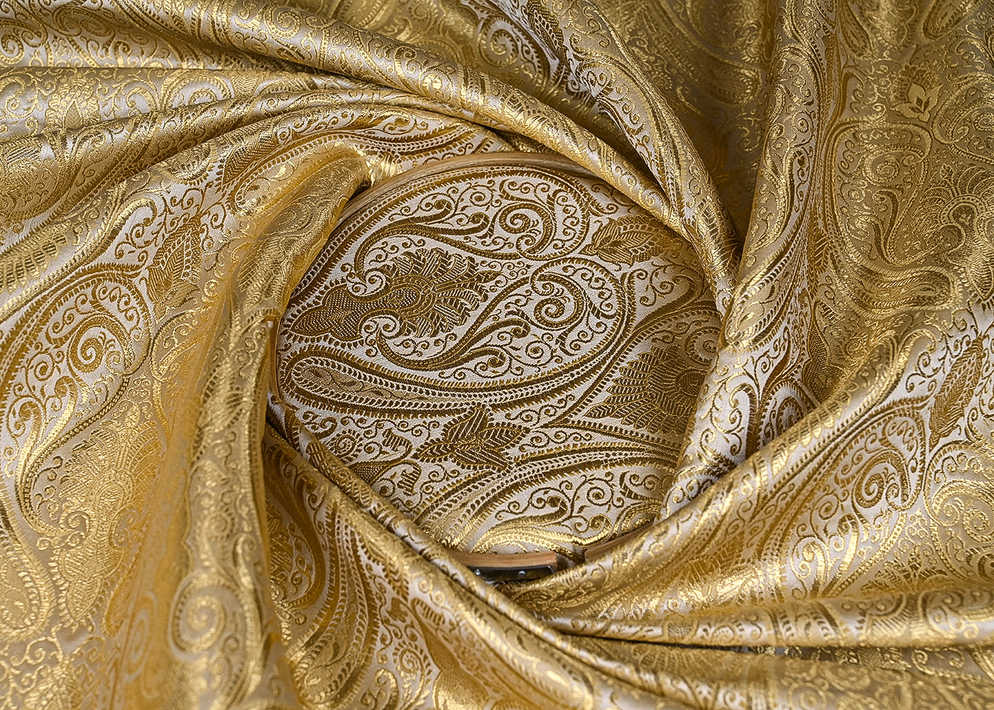 Gold Banarasi Brocade Fabric With All Over Golden Zari Handloom 23169