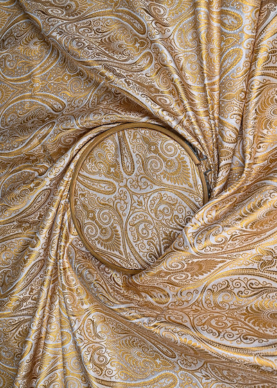Off White Banarasi Brocade Fabric With All Over Golden Zari Handloom 23170