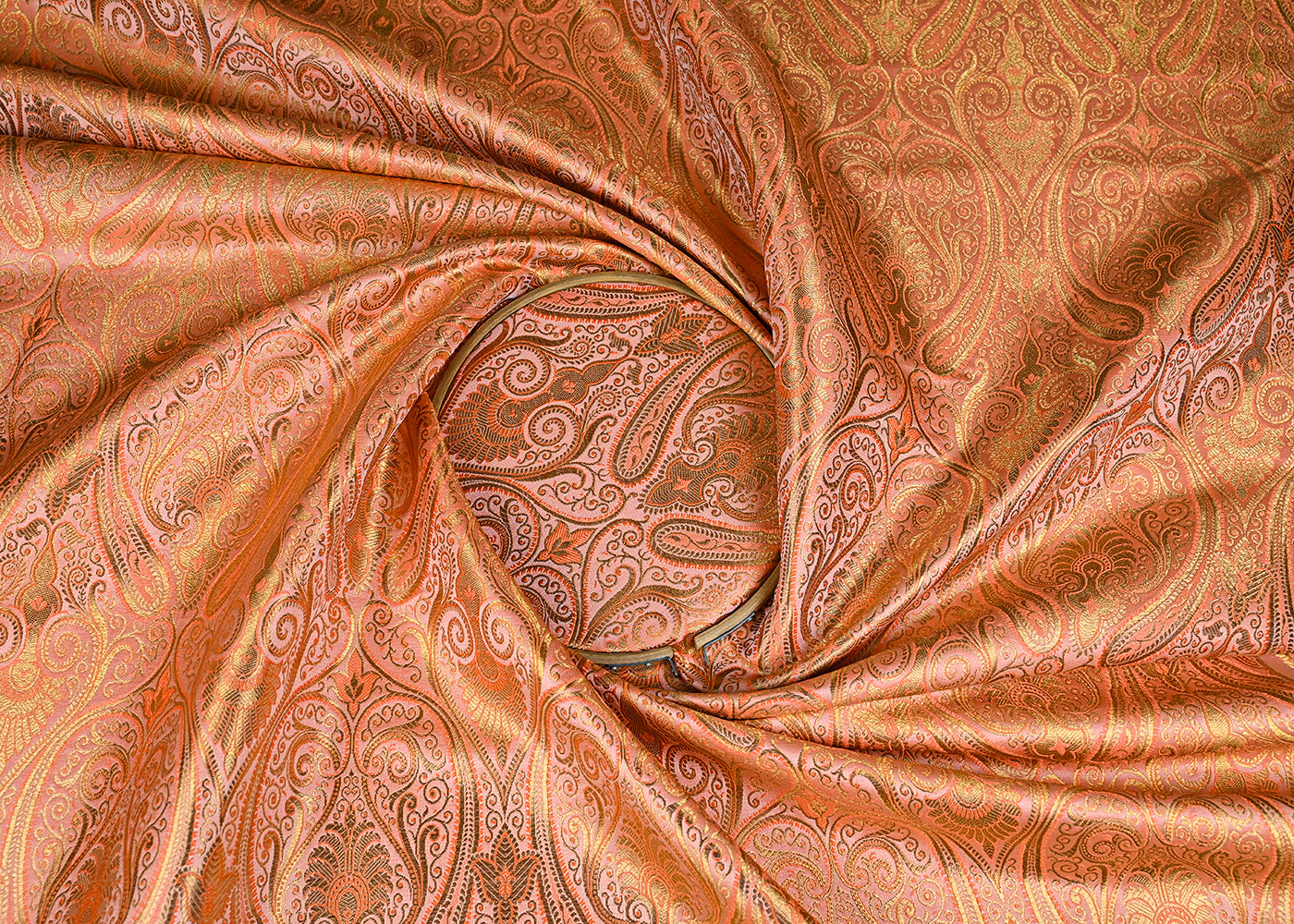 Gajri Pink Banarasi Brocade Fabric With All Over Golden Zari Handloom 23172