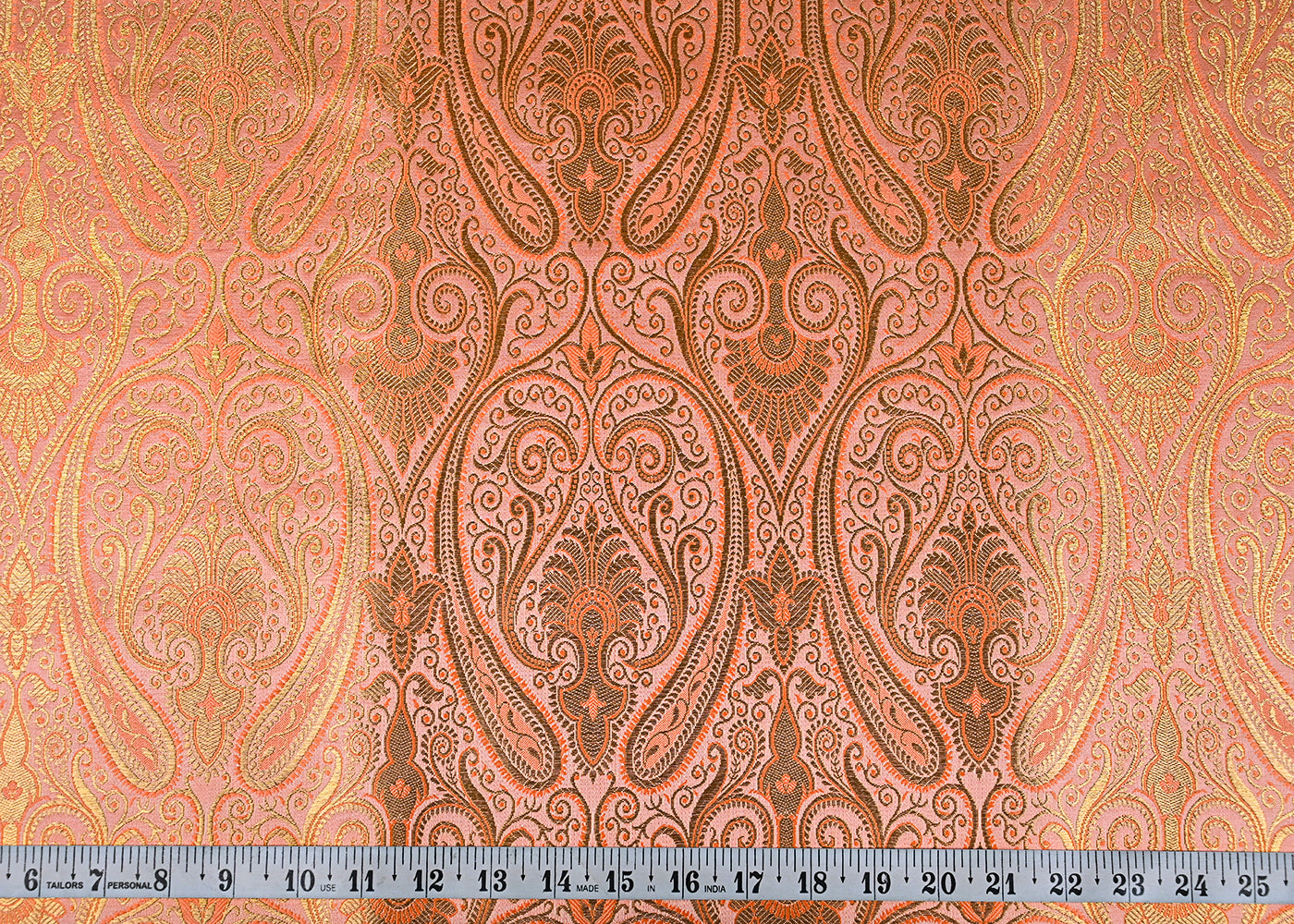 Gajri Pink Banarasi Brocade Fabric With All Over Golden Zari Handloom 23172
