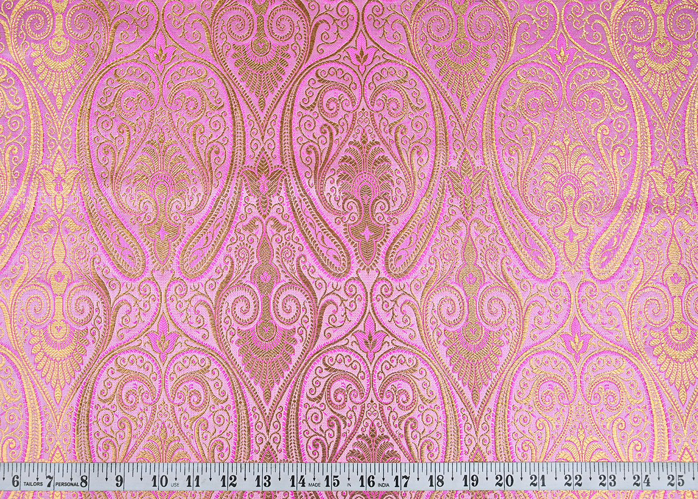 Blush Pink Banarasi Brocade Fabric With All Over Golden Zari Handloom 23173