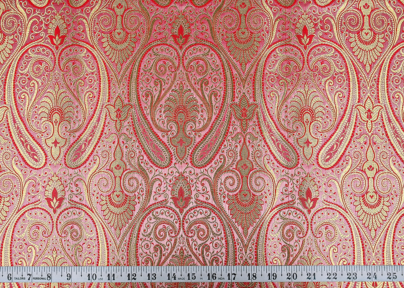 Light Pink Banarasi Brocade Fabric With All Over Golden Zari Handloom 23174