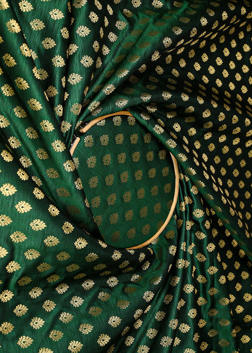 Bottle-Green-Banarasi-Brocade-Fabric-With-All-Over-Golden-Zari-Handloom-23176-close-view