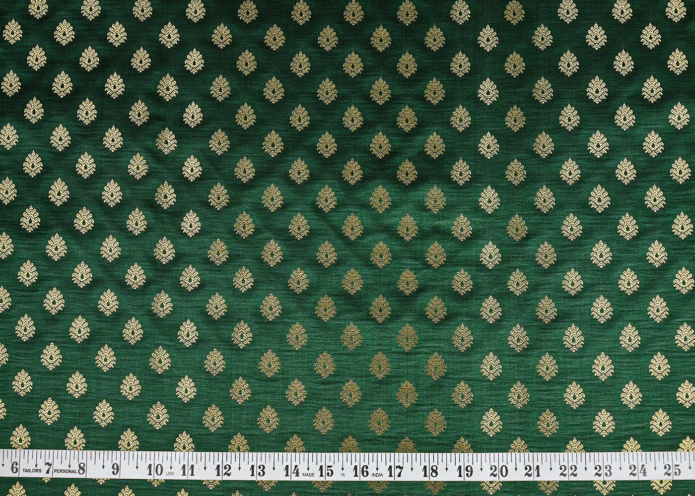 Bottle Green Banarasi Brocade Fabric With All Over Golden Zari Handloom 23176