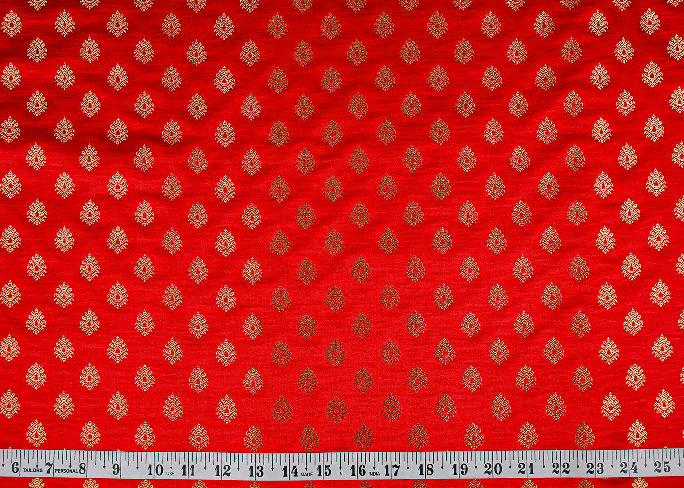 Red Banarasi Brocade Fabric With All Over Golden Zari Handloom 23177