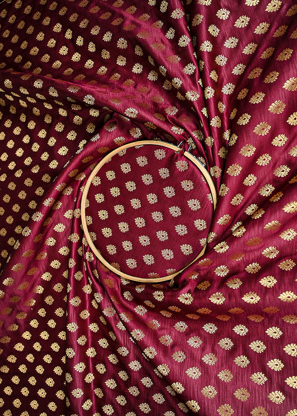 Maroon-Banarasi-Brocade-Fabric-With-All-Over-Golden-Zari-Handloom-23178-close-view
