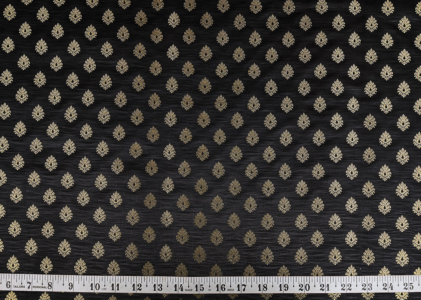 Black Banarasi Brocade Fabric With All Over Golden Zari Handloom 23179