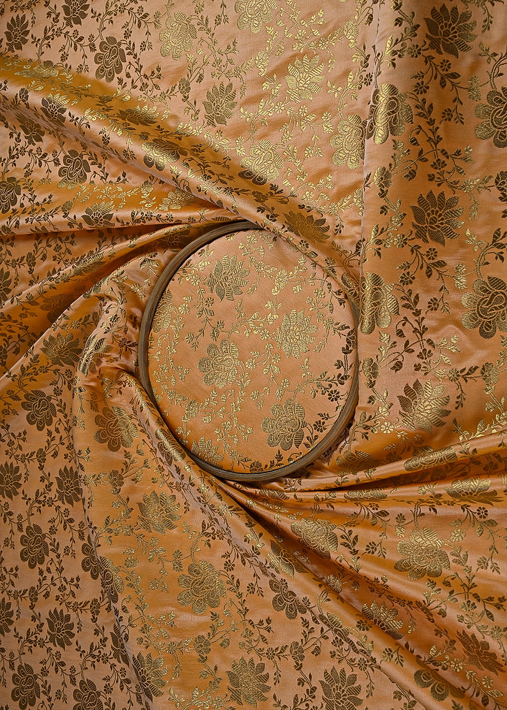 peach-banarasi-brocade-fabric-with-all-over-golden-zari-handloom-23186-close-view