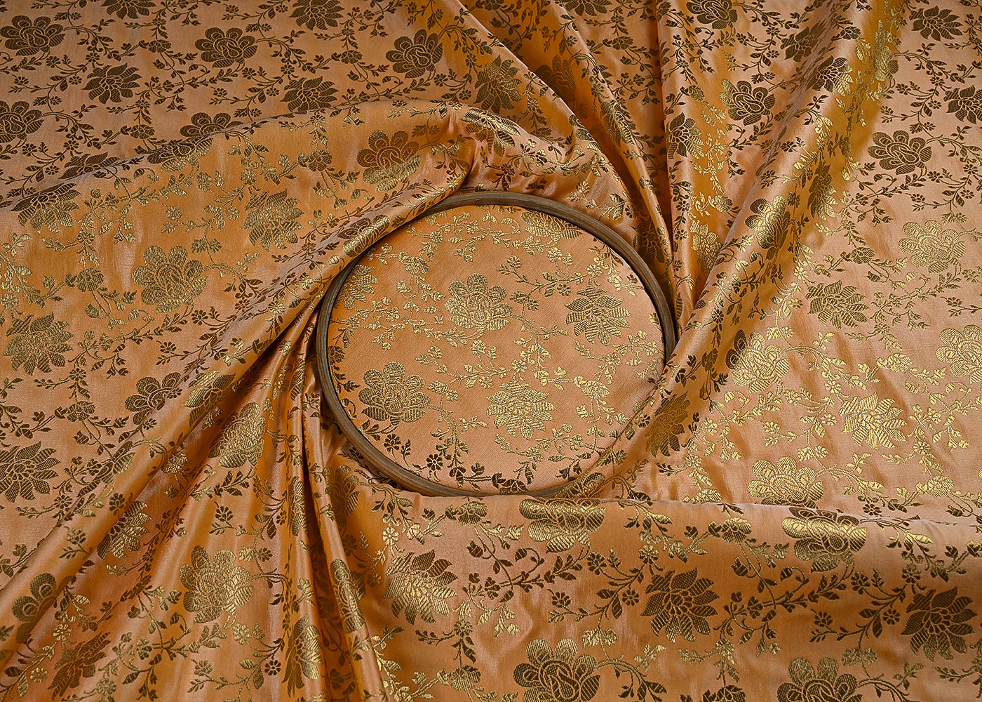 peach-banarasi-brocade-fabric-with-all-over-golden-zari-handloom-23186-close-view