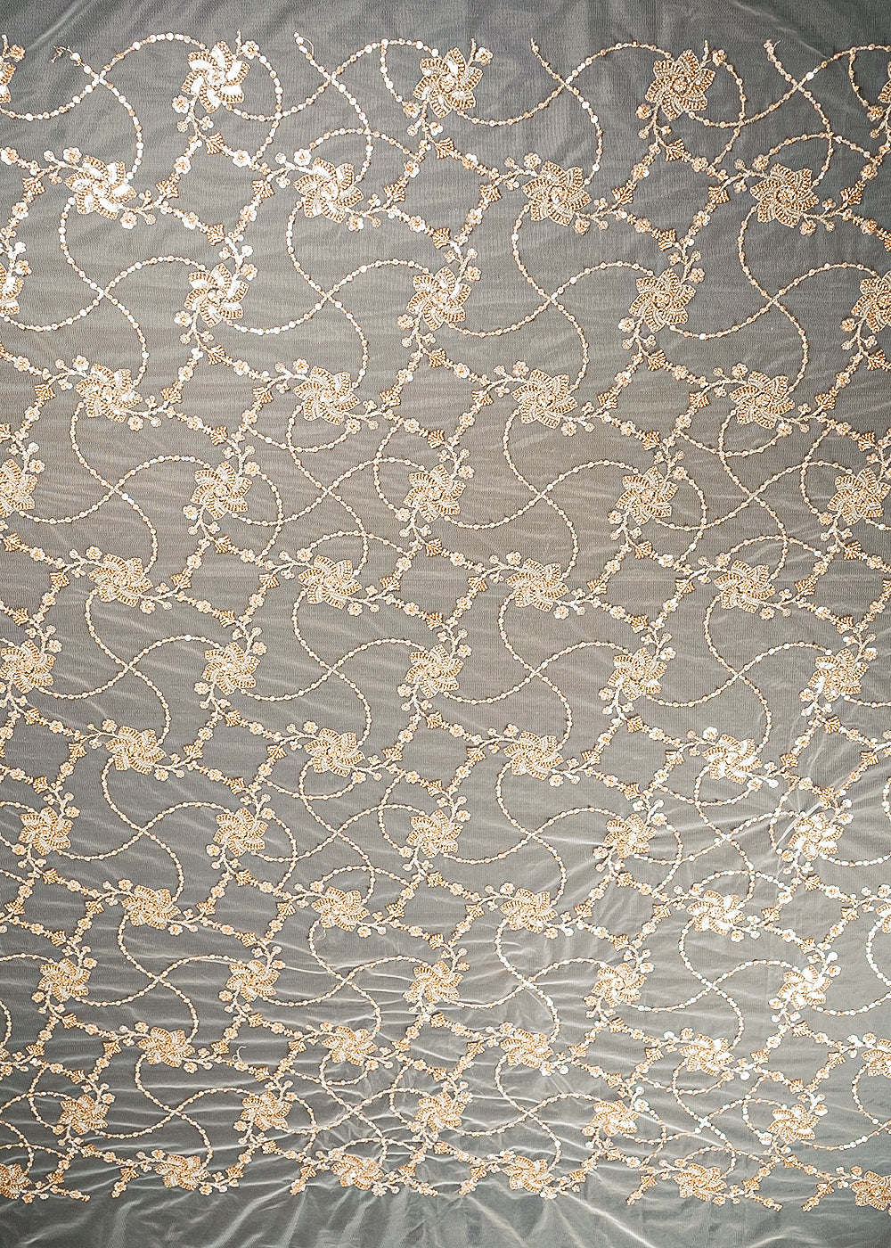 White Dyeable Net Fabric With All Over Bead, Sequins And Katdana Work 23196