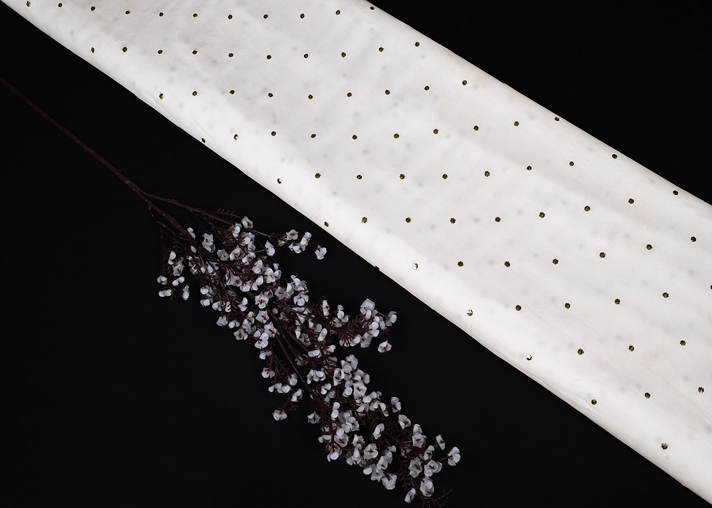 White Georgette Fabric With All Over Mukesh Work23197