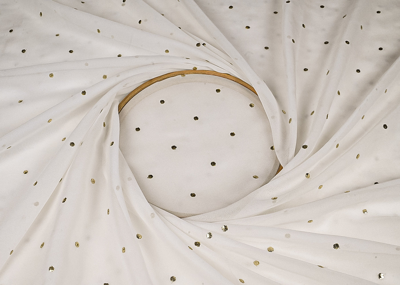 White Georgette Fabric With All Over Mukesh Work23197