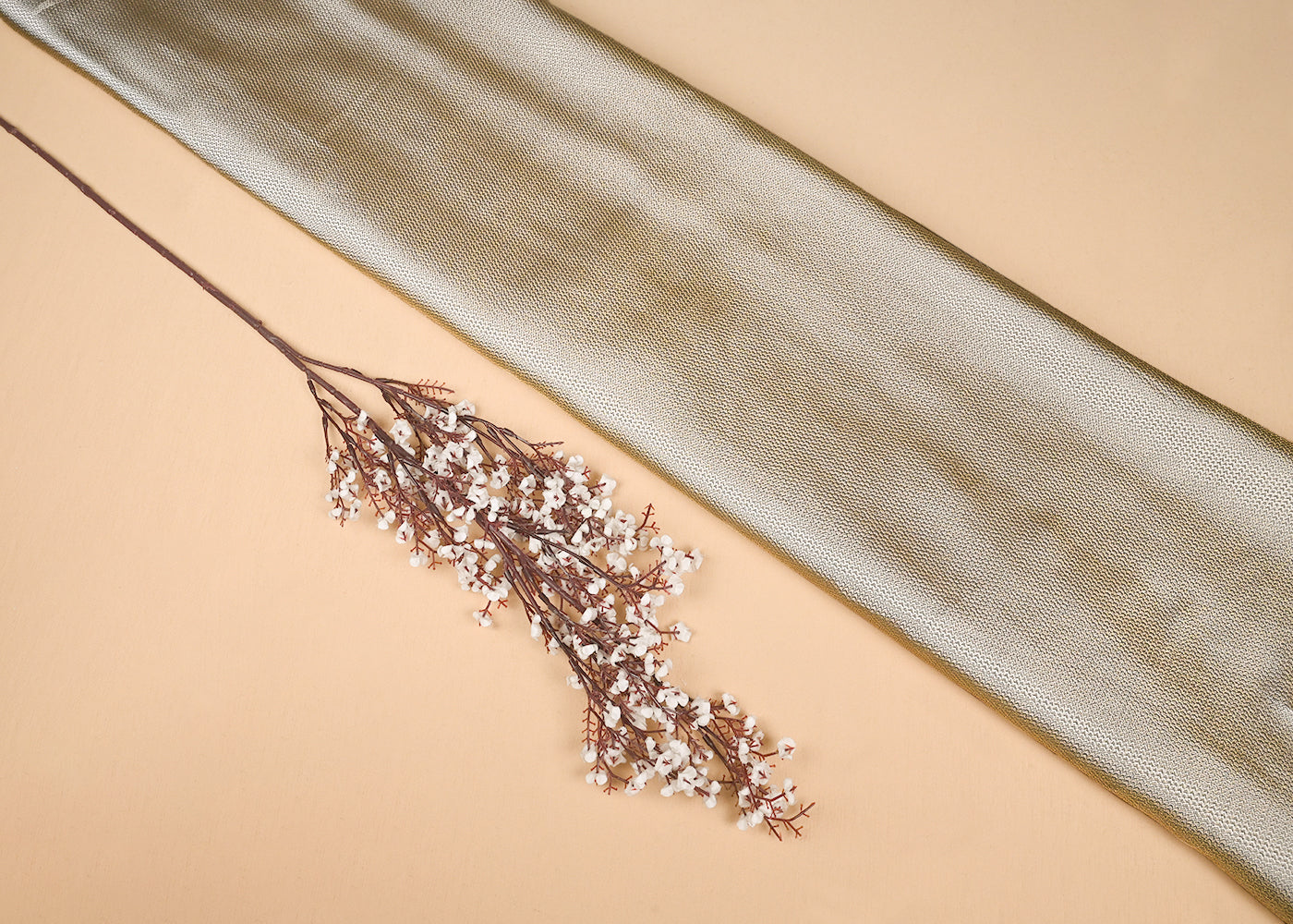 Light Gold Silk Fabric With All Over Zari Handloom23199