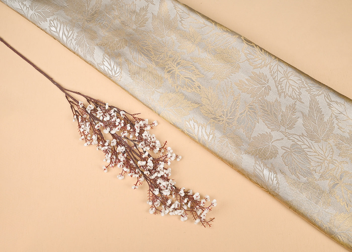 Light Gold Silk Fabric With All Over Zari Handloom23200