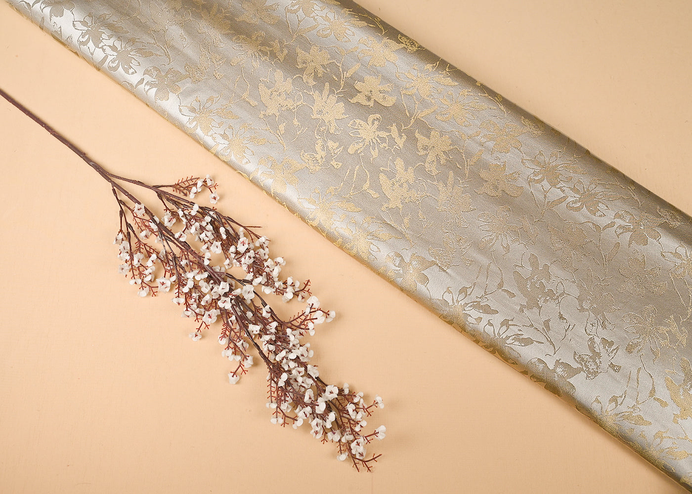 Light Gold Silk Fabric With All Over Zari Handloom23201