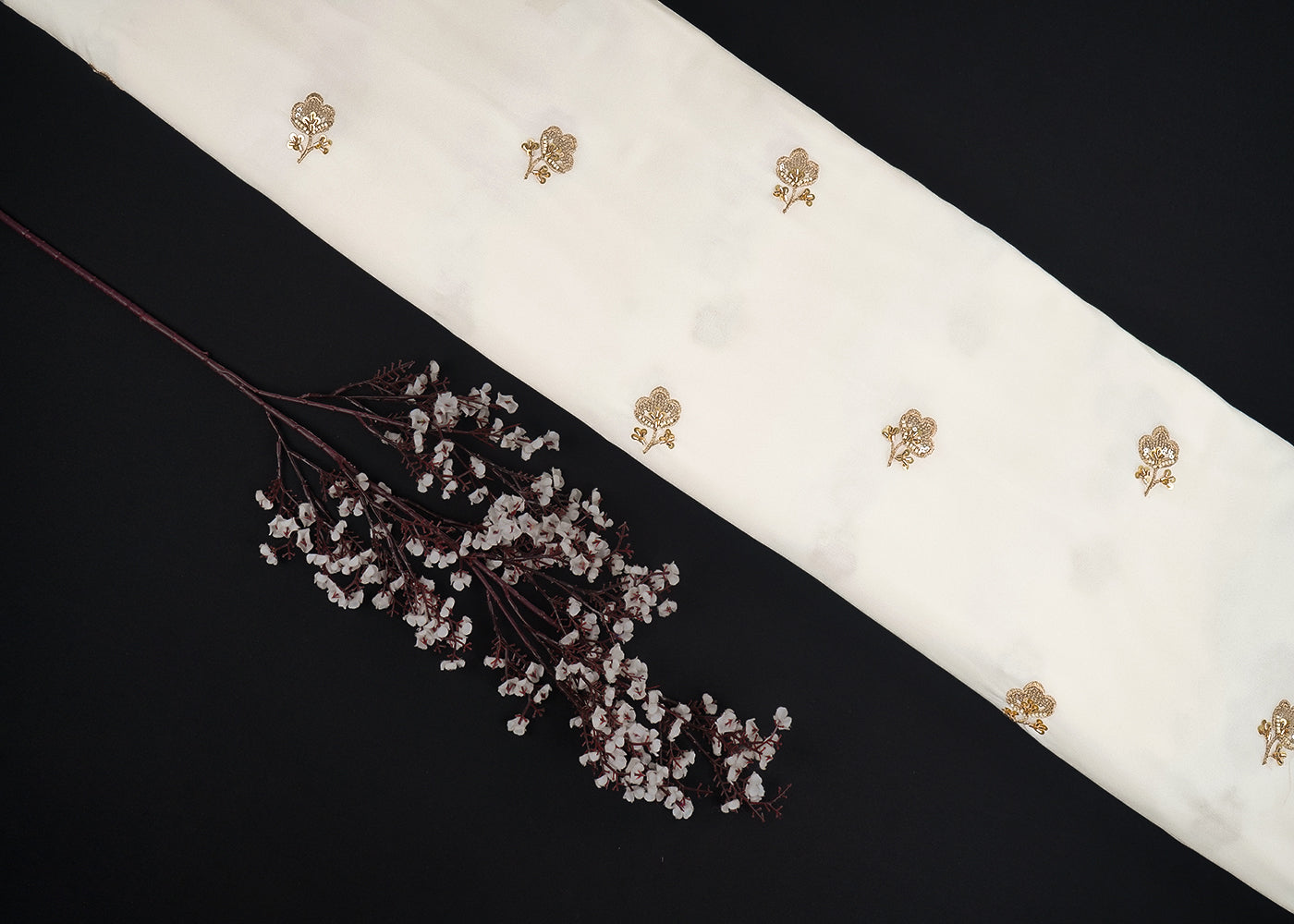 White Dyeable Georgette Fabric With All Over Bead, Zari, Sequins And Katdana Work 23202