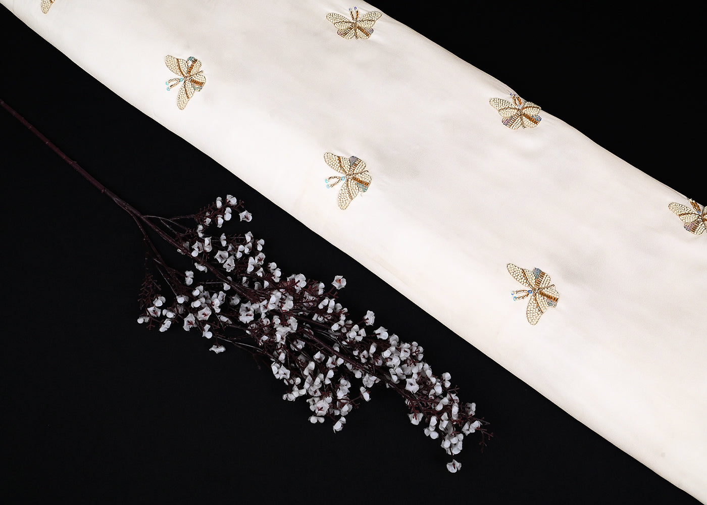 White Georgette Fabric With All Over Sequins, Katdana And Bead Work23203