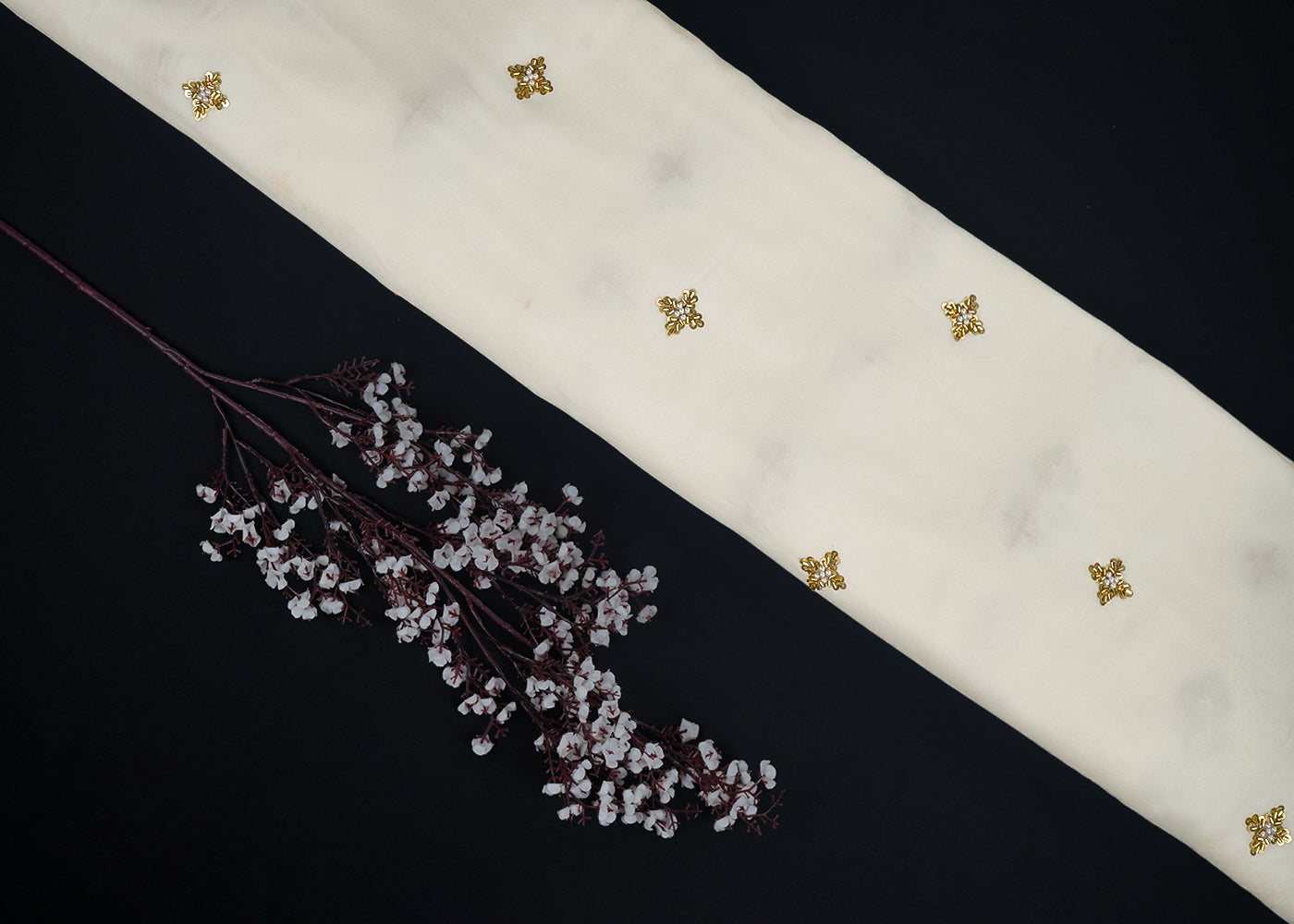 White Dyeable Georgette Fabric With All Over Bead, Zari, Sequins And Katdana Work 23204