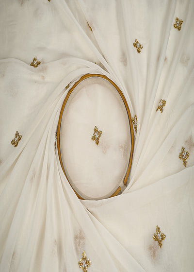 White Dyeable Georgette Fabric With All Over Bead, Zari, Sequins And Katdana Work 23204