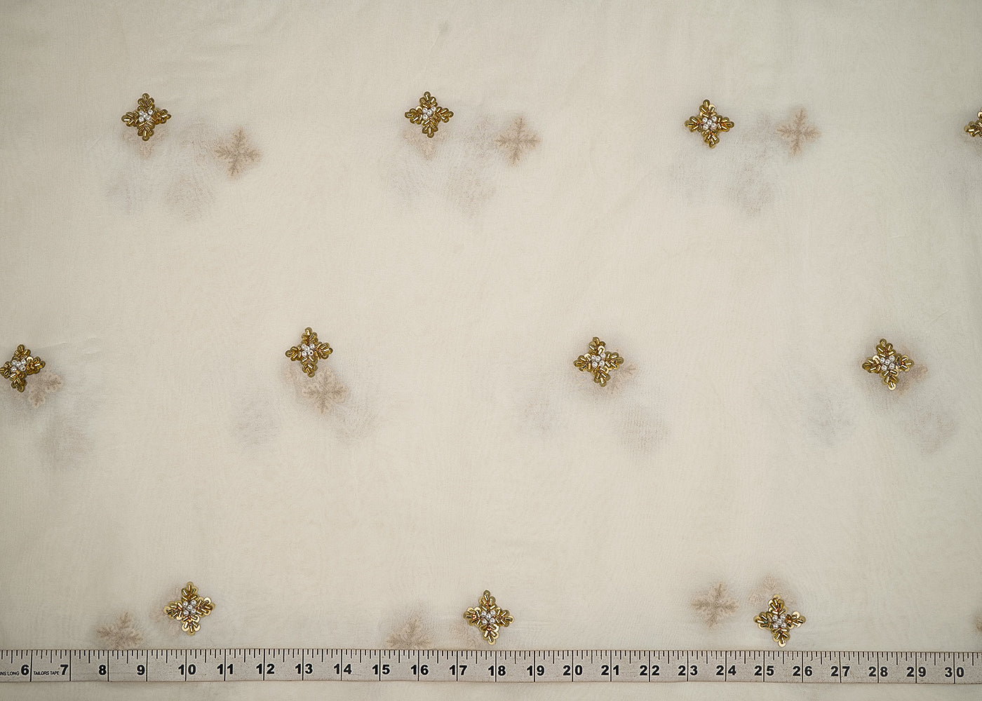 White Dyeable Georgette Fabric With All Over Bead, Zari, Sequins And Katdana Work 23204
