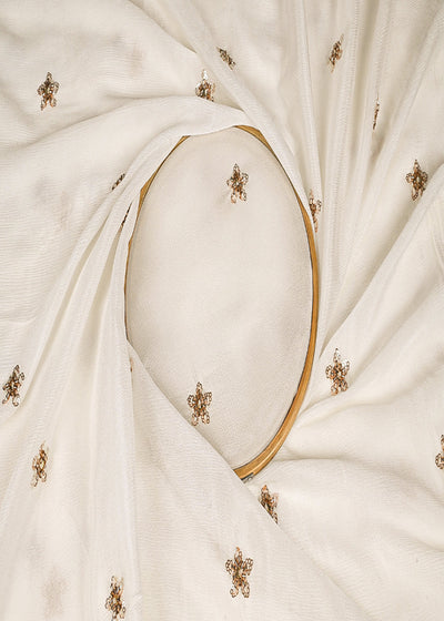 White Dyeable Chinon Chiffon Fabric With All Over Sequins, Katdana And Bead Work23205