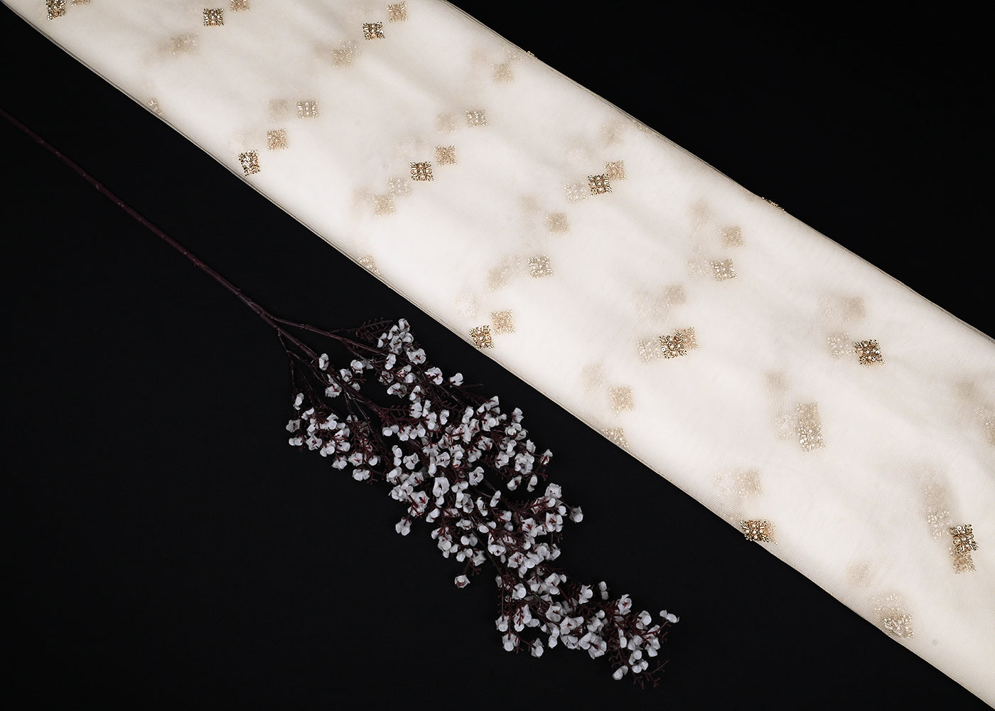 White Net Fabric With All Over Sequins, Katdana And Bead Work23207
