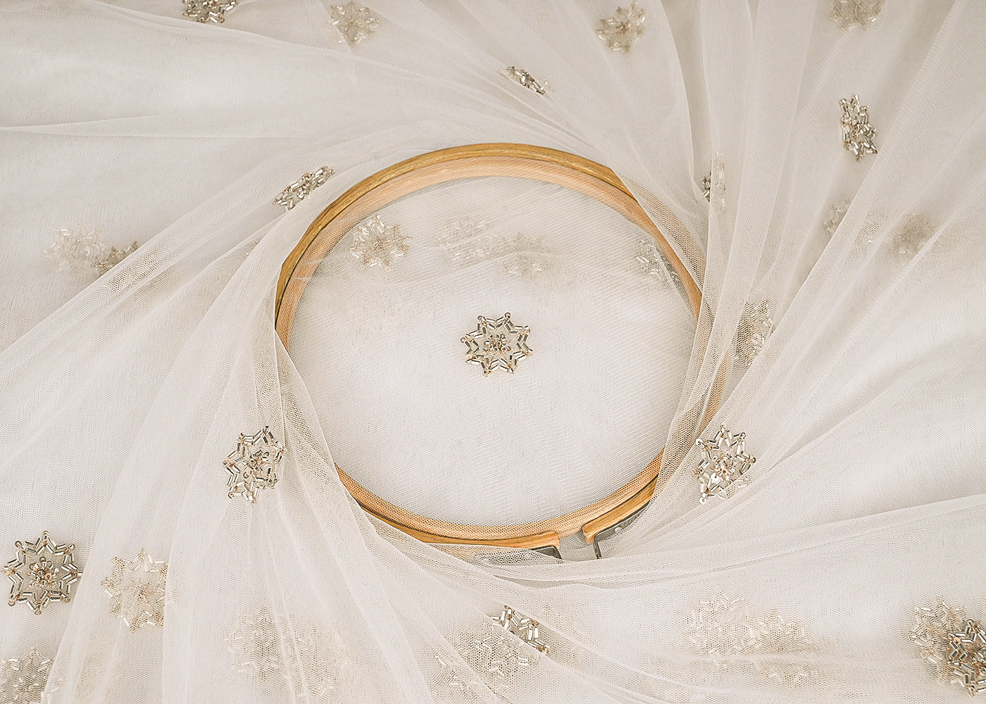 White Net Fabric With All Over Sequins, Katdana And Bead Work23208