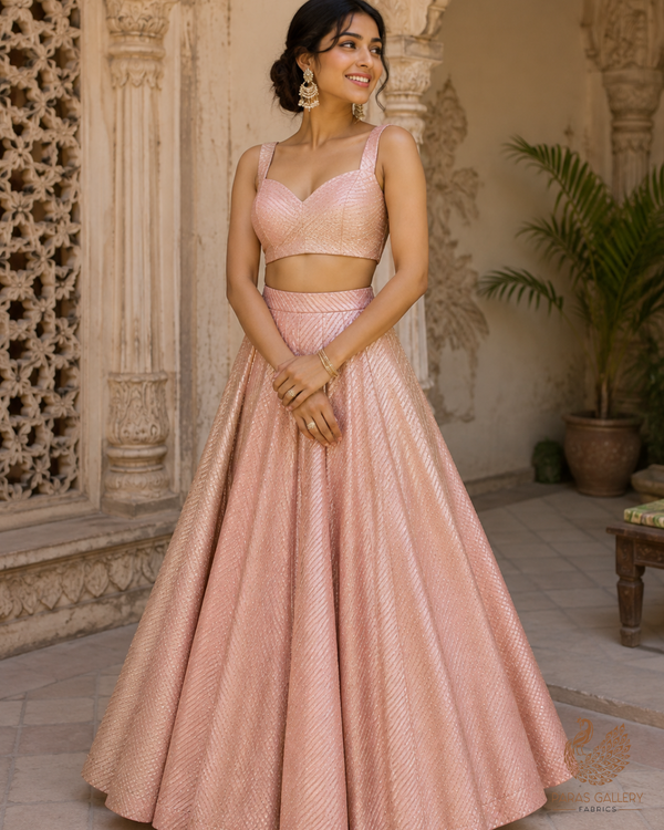 Light Pink Banarasi Silk Fabric With All Over Golden Zari Handloom 23215
