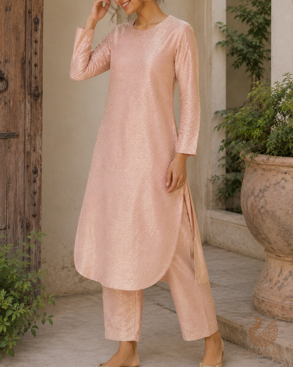 Light Pink Banarasi Silk Fabric With All Over Golden Zari Handloom 23215