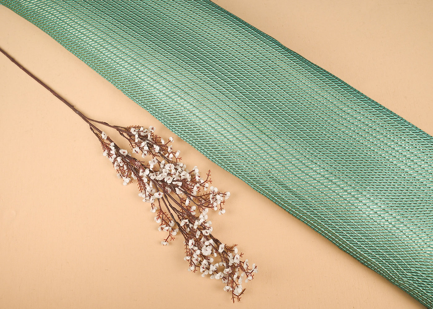 Mint Green Banarasi Silk Fabric With All Over Golden Zari Handloom 23217
