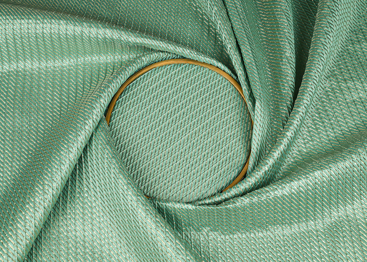 Mint Green Banarasi Silk Fabric With All Over Golden Zari Handloom 23217