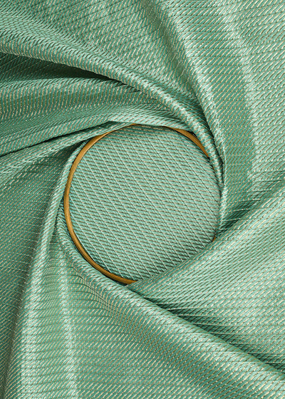 Mint Green Banarasi Silk Fabric With All Over Golden Zari Handloom 23217