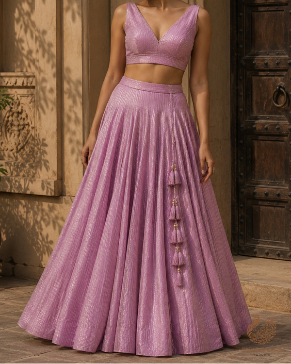 Lavender Banarasi Silk Fabric With All Over Golden Zari Handloom 23218