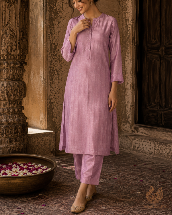 Lavender Banarasi Silk Fabric With All Over Golden Zari Handloom 23218