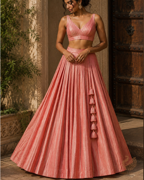 Pink Banarasi Silk Fabric With All Over Golden Zari Handloom 23219