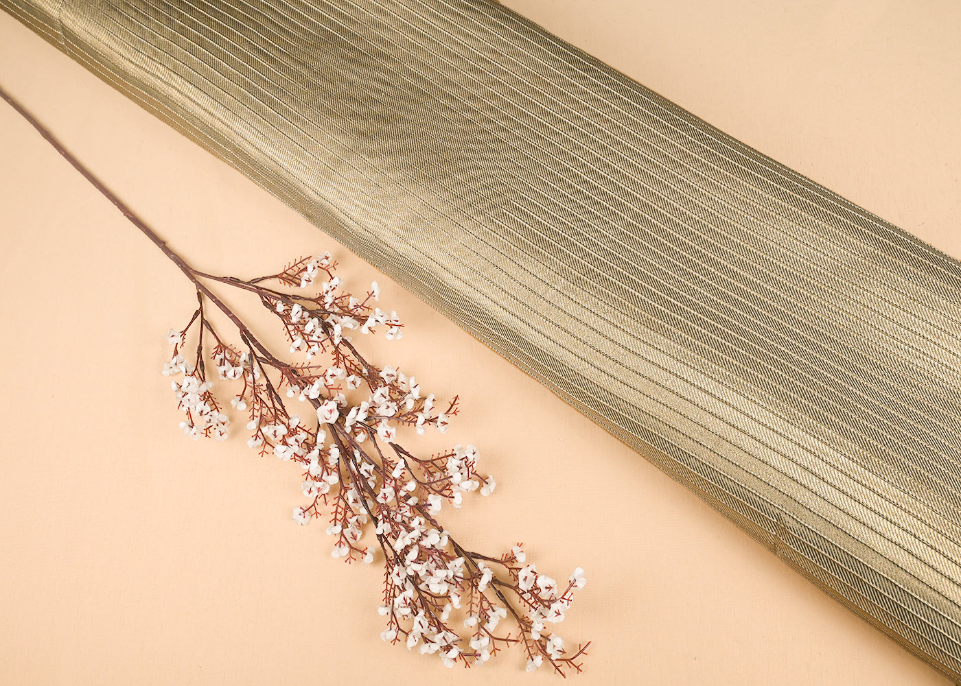 Grey Banarasi Silk Fabric With All Over Golden Zari Handloom 23220