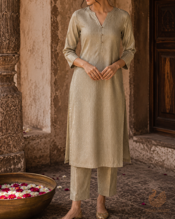 Grey Banarasi Silk Fabric With All Over Golden Zari Handloom 23220