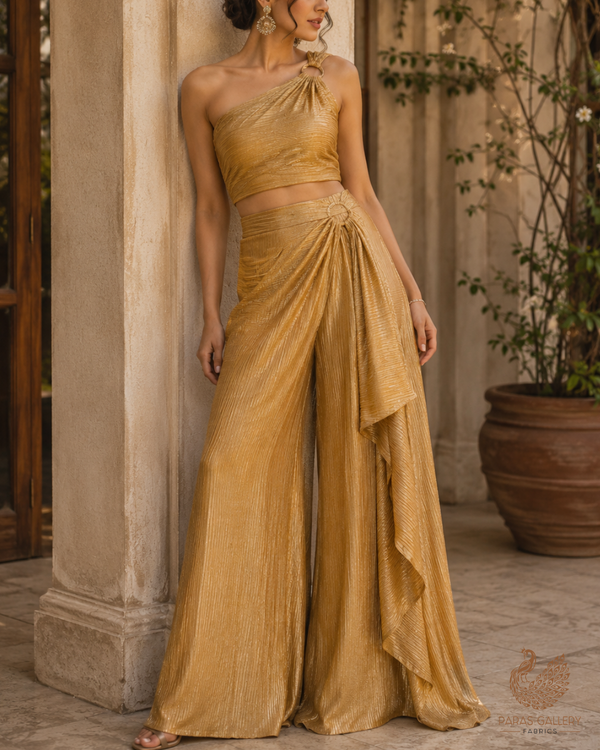 Gold Banarasi Silk Fabric With All Over Golden Zari Handloom 23222