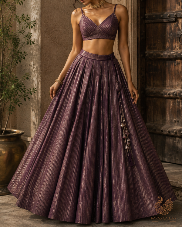 Violet Banarasi Silk Fabric With All Over Golden Zari Handloom 23223